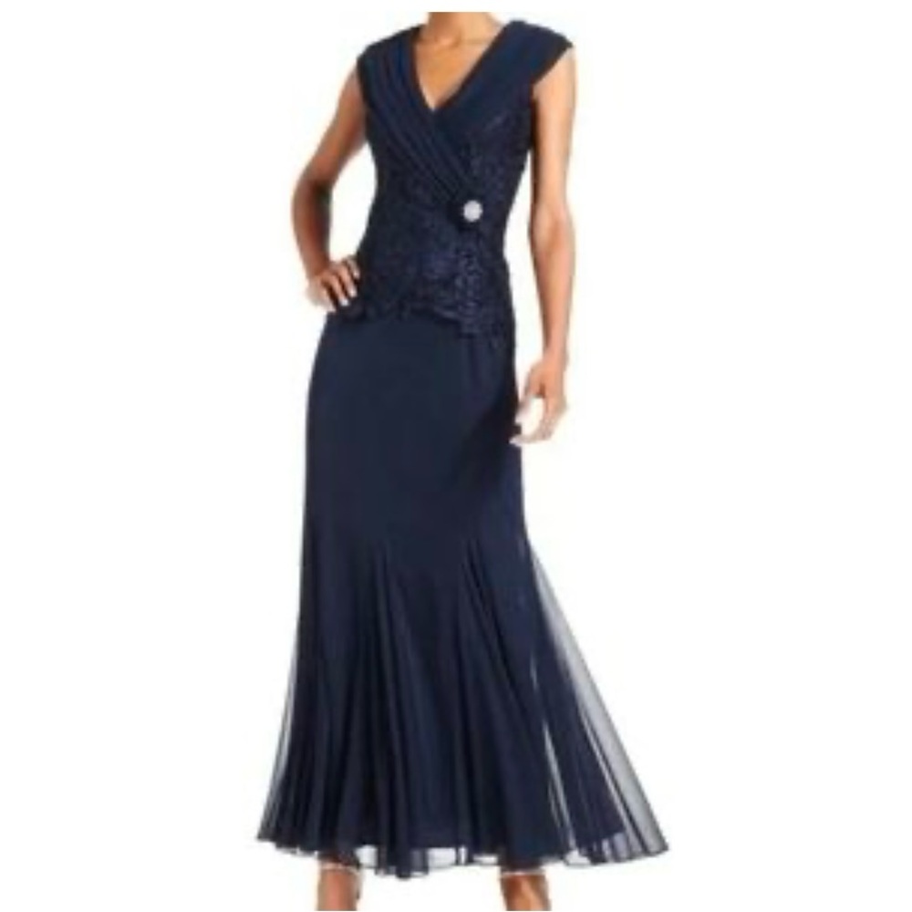 PATRA dress size 12 floor length navy blue gown rhinestone &‎ embroidered dress